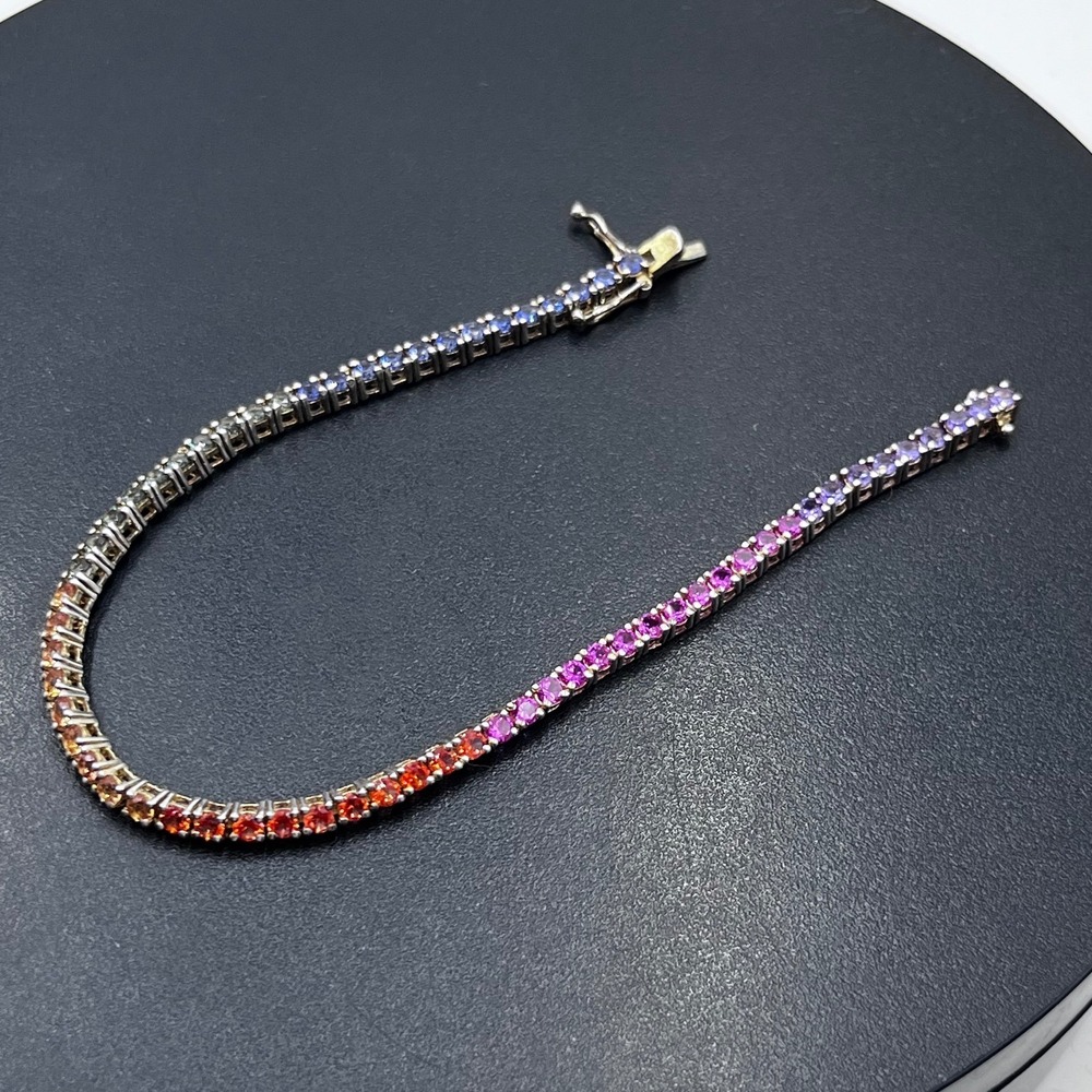 JH 925 Vermeil 6 Multi Color Ombre Genstone Rainbow Pride Tennis Bracelet